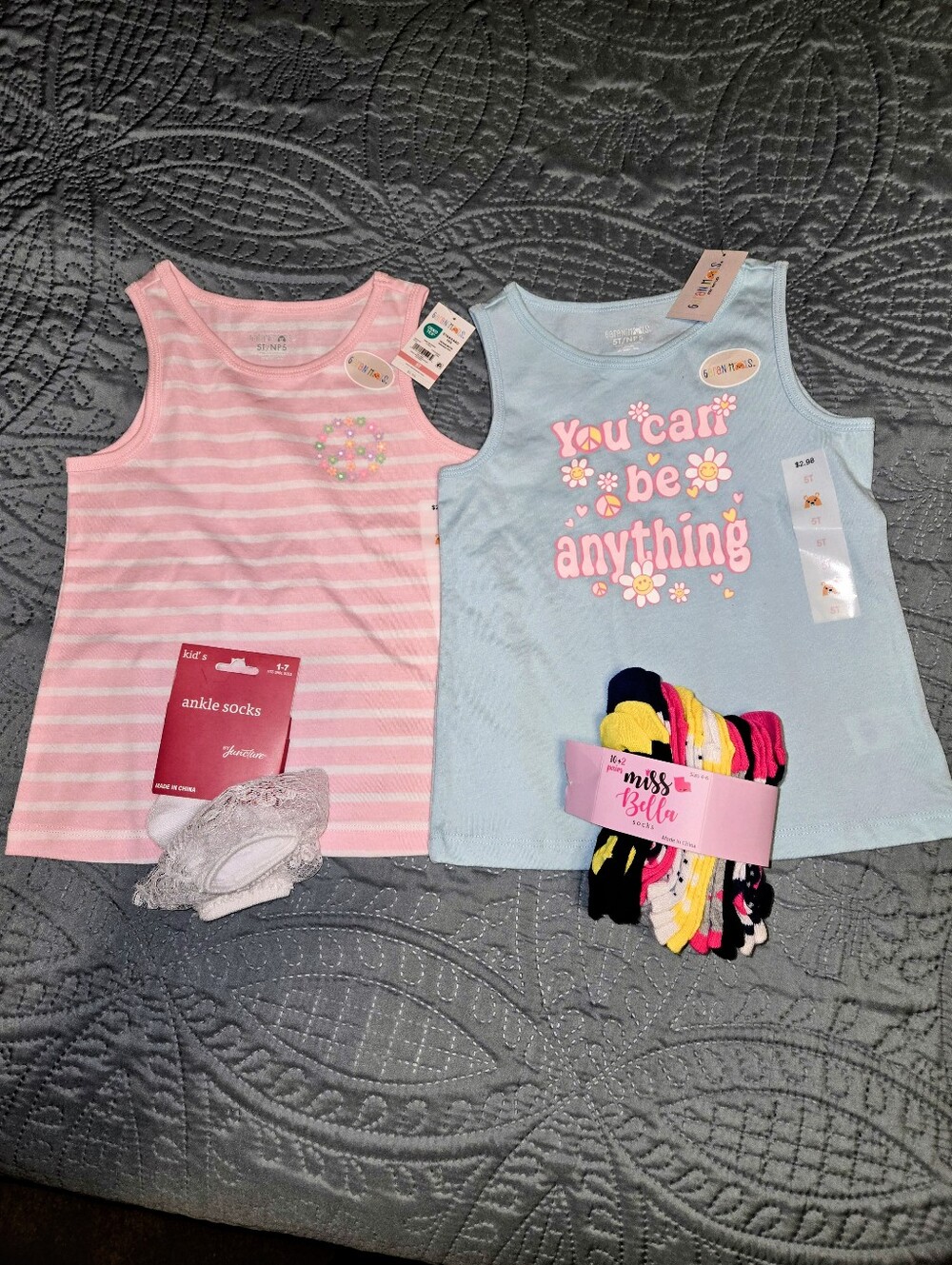 Girl's 5T Bundle - 2 Tops and 11 pairs of Socks NEW